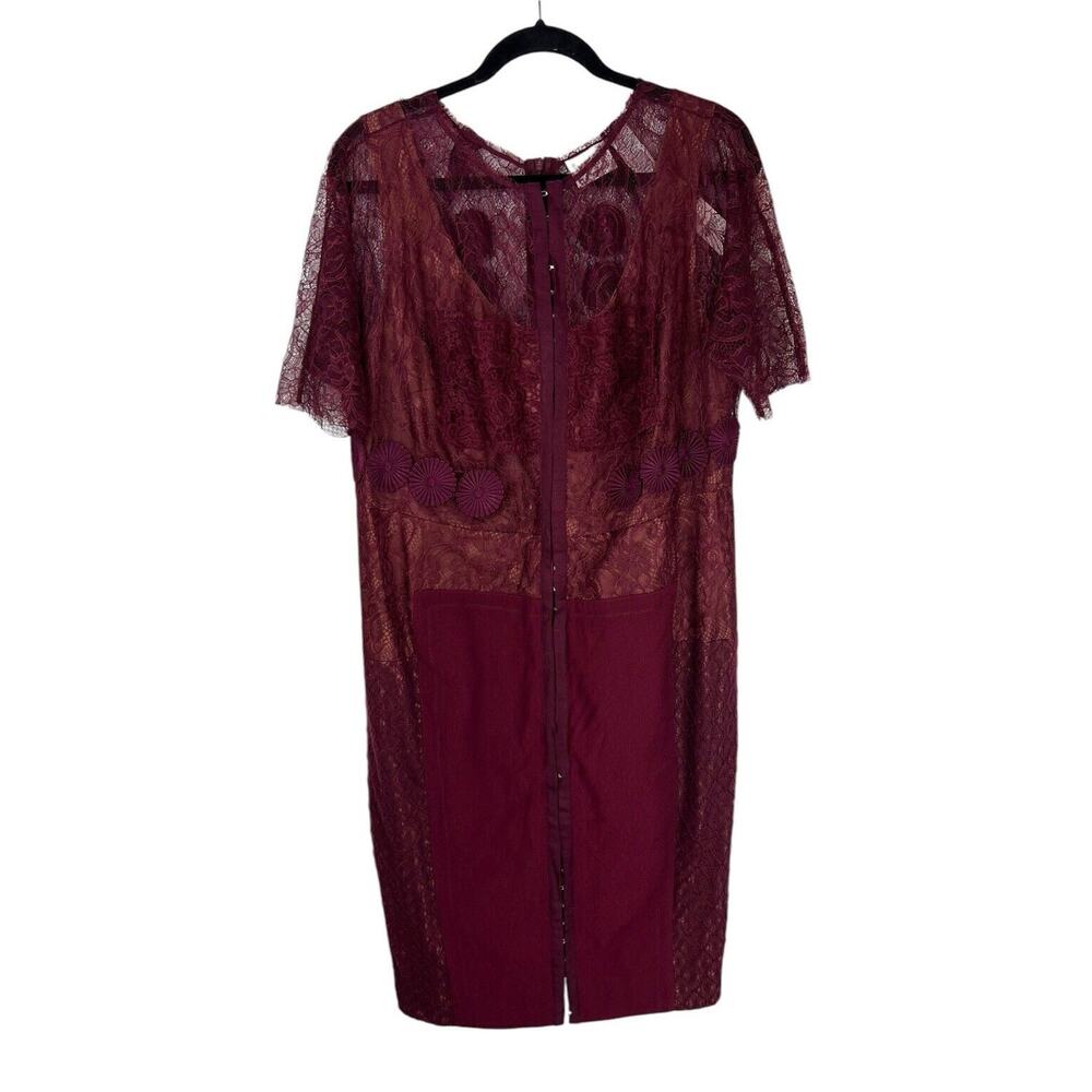 NEW Beguile Byron Lars Carissima Sheath Dress Size 16 Lace Burgundy Wine Corset
